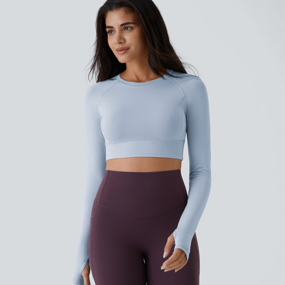 Solid Thumb Hole Cropped Yoga Sports Top